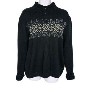 Chaps Sweater Mens L Black Gray Nordic High Neck Henley Pullover
